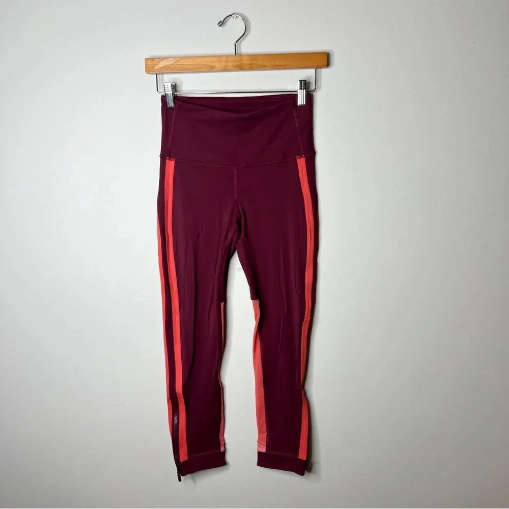 Lululemon Zip The Line Crop Leggings *23 in Deep Ruby / Poppy Coral